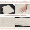 Collage of images showing details of a garden bench cushion, including its thickness, water-repellent properties, and zipper. Produktbild-Vorschau