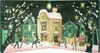 A festive winter scene depicting a street with decorated buildings and people shopping, likely representing an advent calendar. Produktbild-Vorschau