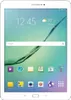 A Samsung Galaxy Tab S2 tablet is displayed front-on, showing its screen with various app icons and widgets.