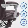 Close-up of a brown office chair armrest and seat, with timer icons indicating usage durations. Náhled obrázku produktu