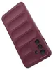 A burgundy phone case with a textured back is shown at an angle against a white background. Produktbild-Vorschau