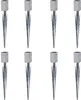 A grid of eight identical metal ground sleeves for wooden posts, arranged in two rows of four. Náhled obrázku produktu