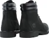 A pair of black Timberland boots shown from the back. Voir les images du produit