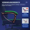 Close-up of a gaming chair armrest with accompanying diagrams and text explaining its features. Produktbild-Vorschau