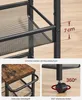 Collage showing details of a black rolling cart with a wooden top. Produktbild-Vorschau