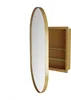 A gold oval medicine cabinet with the door open, revealing glass shelves. Náhled obrázku produktu