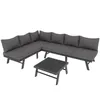 A gray sectional outdoor sofa set with a matching coffee table, presented on a white background. Produktbild-Vorschau