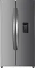A stainless steel side-by-side refrigerator with a water dispenser on the right door. Produktbild-Vorschau