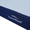 A close-up, angled view of a mattress with a blue side and a light gray top. Voir les images du produit