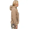 A woman is shown from the side wearing a camel-colored teddy fleece jacket. Produktbild-Vorschau