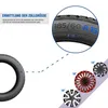 A collage showing a tire, tire size information, and different sizes of car wheel covers. Produktbild-Vorschau