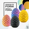 Four dragon eggs in different colors are displayed in front of a white background with abstract circles and text. Produktbild-Vorschau