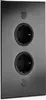 A black, double electrical outlet with two circular sockets and two small circular buttons above and below the sockets. Produktbild-Vorschau