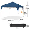 A diagram showing the dimensions of a navy blue pop-up gazebo and its storage bag. Produktbild-Vorschau