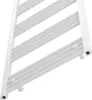 A close-up, angled view of a white towel radiator against a white background. Náhled obrázku produktu