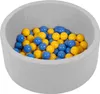 A round, light gray ball pit filled with blue and yellow balls. Produktbild-Vorschau