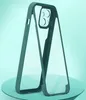 A green and clear iPhone 15 case is displayed on a reflective teal surface against a teal background. Produktbild-Vorschau