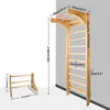 A wooden climbing wall and a smaller wooden frame are shown with dimensions indicated by measurement lines and text. Produktbild-Vorschau