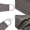 A collage of close-up images showing the details of a grey sun sail, including its fabric texture, stitching, and D-ring attachment with rope. Produktbild-Vorschau