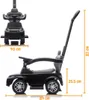 A black ride-on car with dimensions indicated by measurement lines and text. Produktbild-Vorschau