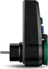 Side view of a black electrical plug adapter with green and blue buttons. Náhľad obrázku produktu