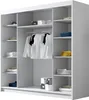 A white wardrobe with sliding doors, showing organized shelves and hanging clothes. Náhľad obrázku produktu