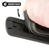 A hand is shown installing a rubber wiper blade onto a windshield wiper assembly. Produktbild-Vorschau