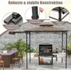 A backyard scene with a gazebo set up for a barbecue, featuring a table and chairs, a grill, and various accessories. Produktbild-Vorschau