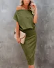 EZBELLE Damen Schulterfreies Midi-Kleid mit kurzen Ärmeln, Produktbild-Vorschau 2