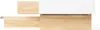 A close-up view of a white and wood jewelry box. Voir les images du produit