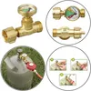 A collage of images showing a gas shut-off valve with a gauge, its components, and its installation on a gas cylinder. Produktbild-Vorschau