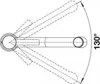 Diagram showing the rotational range of a faucet arm. Produktbild-Vorschau