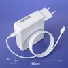 A white power adapter with a coiled white USB-C cable on a light purple background. Podgląd zdjęcia produktu