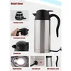 A collage of images showing details of a stainless steel electric kettle, with the main product image on the right. Náhled obrázku produktu