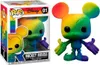 A Funko Pop! vinyl figure of Mickey Mouse in a rainbow color scheme, displayed next to its packaging. Anteprima dell’immagine prodotto
