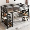 A loft bed with an integrated desk and shelving unit, set up in a bedroom. Náhled obrázku produktu