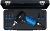 A black metal case containing a blue and black air impact wrench and several socket attachments. Náhled obrázku produktu