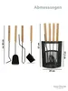 A diagram showing fireplace tools and their dimensions. Produktbild-Vorschau