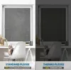 A split image showing two windows with different types of blinds, one labeled 'STANDARD PLISSEE' and the other 'THERMO PLISSEE', with cats sitting on chairs in front of them. Produktbild-Vorschau