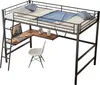 A loft bed with a desk and chair underneath, set against a white background. Podgląd zdjęcia produktu