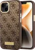 A close-up shot of a brown Guess phone case with a repeating logo pattern, placed next to a smartphone. Náhled obrázku produktu