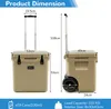 Product dimensions and features of a cooler box are displayed with measurements and capacity information. Podgląd zdjęcia produktu