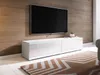 A modern living room with a TV stand and a television mounted on a wood-paneled wall. Náhľad obrázku produktu