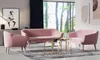 A living room scene with pink velvet furniture and a large window overlooking a forest. Náhled obrázku produktu