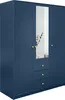 A navy blue wardrobe with a full-length mirror and gold handles, set against a white background. Podgląd zdjęcia produktu