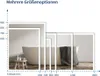 A diagram showing different sizes of mirrors with a bathtub in the background. Produktbild-Vorschau