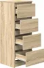 A tall, narrow chest of drawers with several drawers partially open, made of wood-effect material. Podgląd zdjęcia produktu