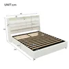 A white upholstered bed frame with dimensions indicated by measurement lines and numbers. Produktbild-Vorschau