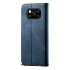 A blue flip-style phone case for a Xiaomi Poco X3 NFC is shown against a white background. Produktbild-Vorschau