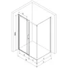 A technical drawing of a shower enclosure with dimensions indicated. Podgląd zdjęcia produktu